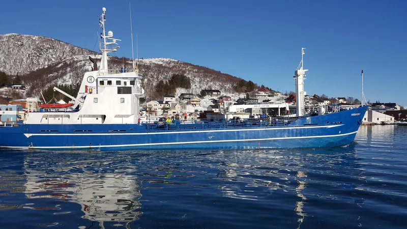 Fishing vessel in a Norwegian harbour during winter
